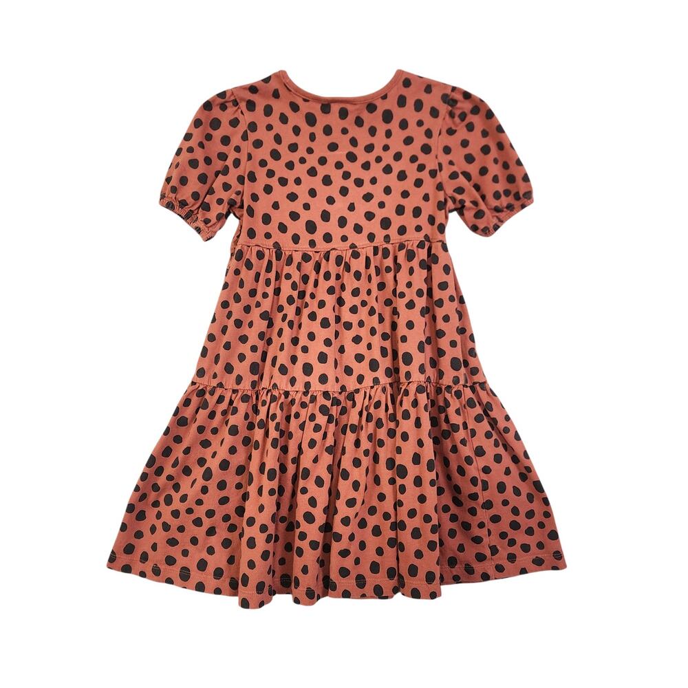 Hanna Andersson Girls Animal Print‎ Polka Dot Tiered Dress Size 6-7 Rust Brown - Picture 4 of 10